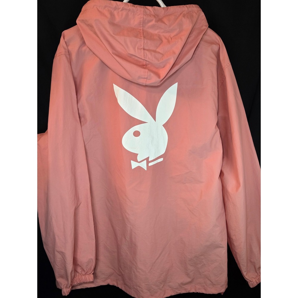 Playboy PacSun Mens Large‎ Pink Windbreaker Quarter Zip Anorak Jacket Bunny Logo